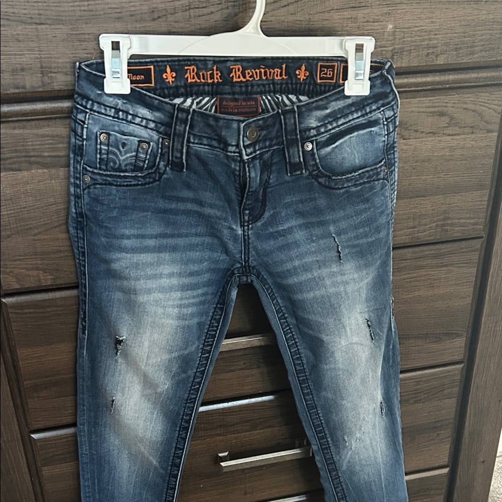 Rock Revival Women's Distressed Dark Blue Skinny Jeans